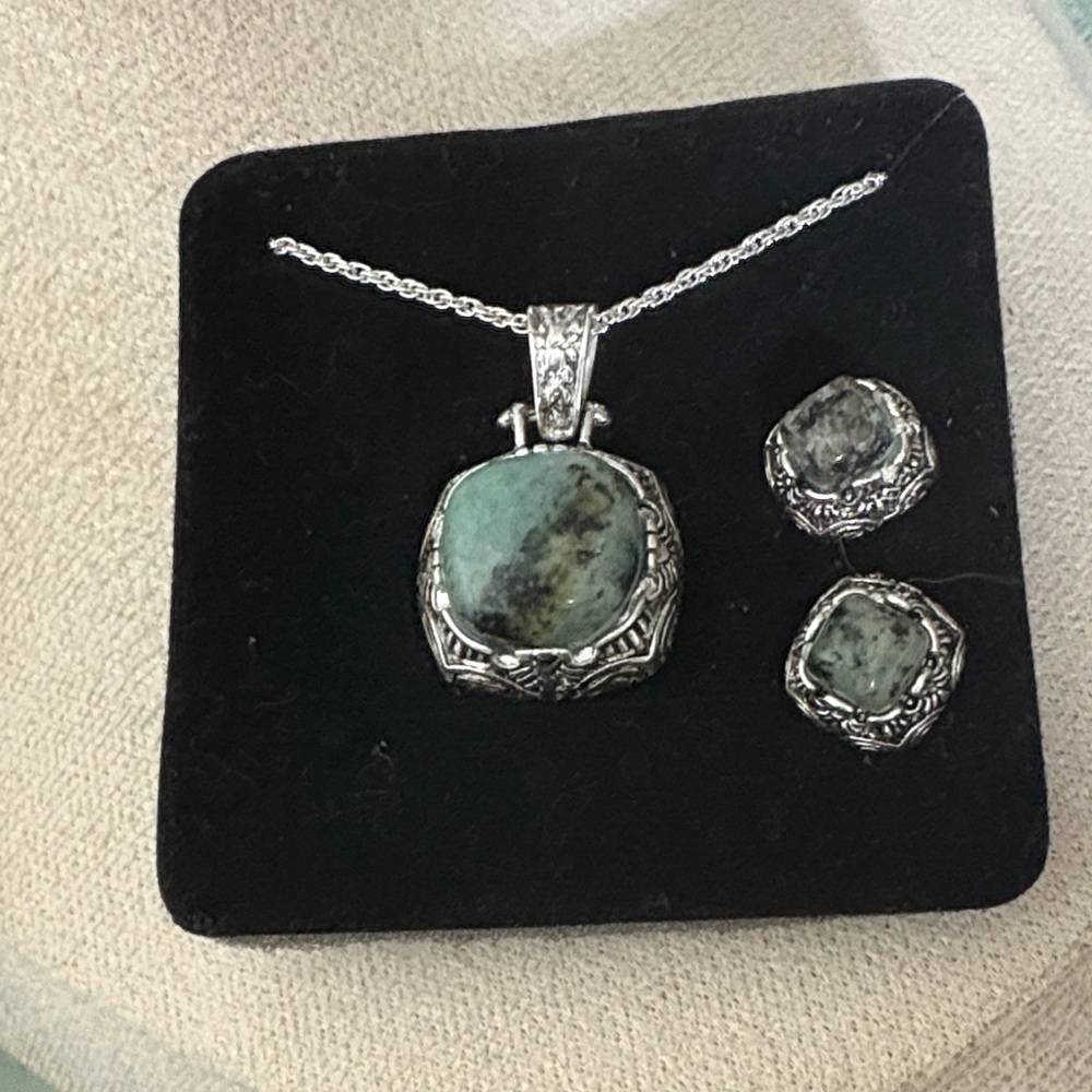 Silver Necklace with Green Stone Pendant